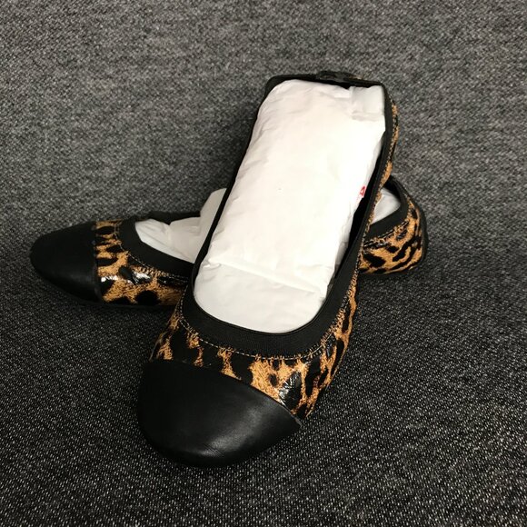 Jessica Simpson Black Brown Cheetah Print Slip On Ballet Flats Womens Size 7.5 B - Picture 1 of 8